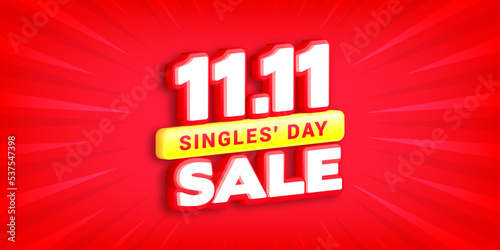 11.11 Singles' Day Sale vector illustration. 3d text on red abstract background..