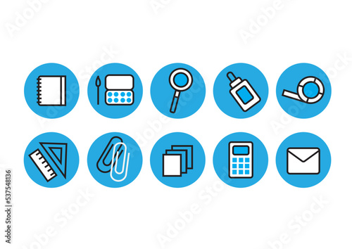 Set of blue icons (office, school suplies)