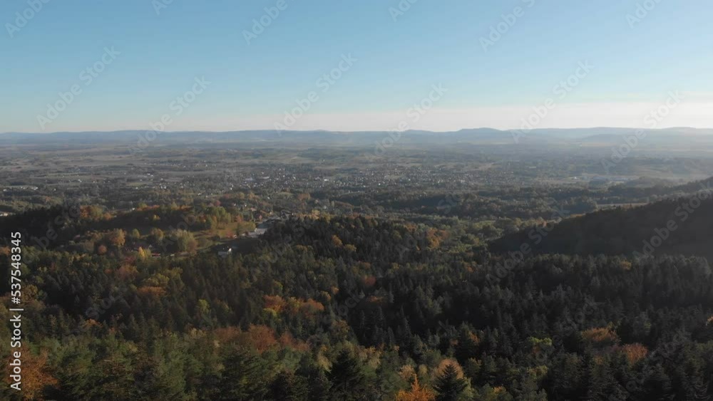 Mountain slope covered with forest. Subcarpathian region, Poland. Bird's-eye view. Mountain slope covered with forest. Subcarpathian region, Poland. Bird's-eye view.