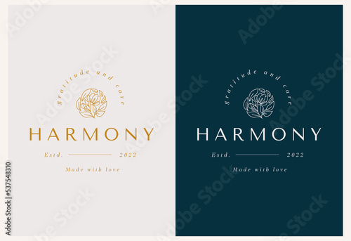 Vector abstract logo design template in trendy linear minimal style - flower - abstract symbol for cosmetics and packaging, jewellery, hand crafted or beauty products