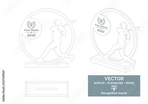 Baseball player trophy vector template, Baseball player trophy template, Baseball championship recognition award, Best player award