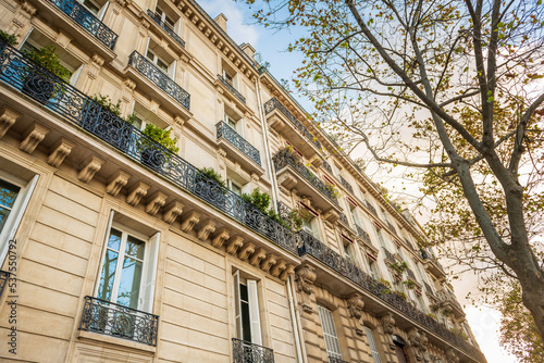 Paris, France - October 26, 2020 : Haussmann architectural building in Paris, France