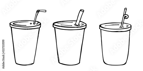 Cute cups of water, milkshake, juice and soda. Drink illustration. Simple cocktail clipart set