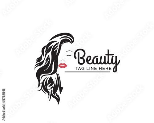 illustration of women long hair style icon, logo women on white background, vector 
