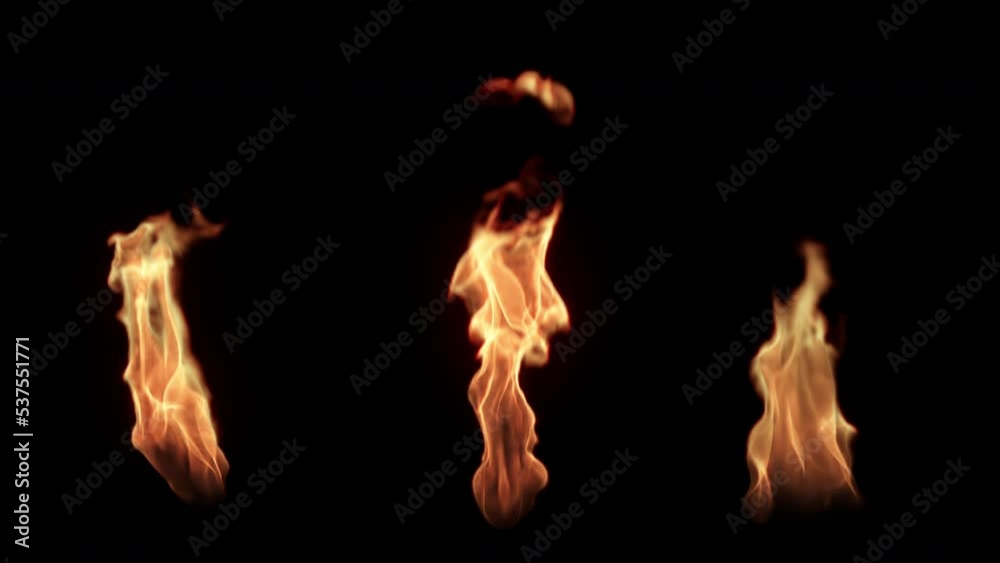 Set of Looped Torch Fire, Flame Effects Elemets on Black Background for Compositing.