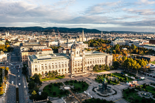 Aerial Drone Photo - Sunset over the Natural History Museum of Vienna, Austria