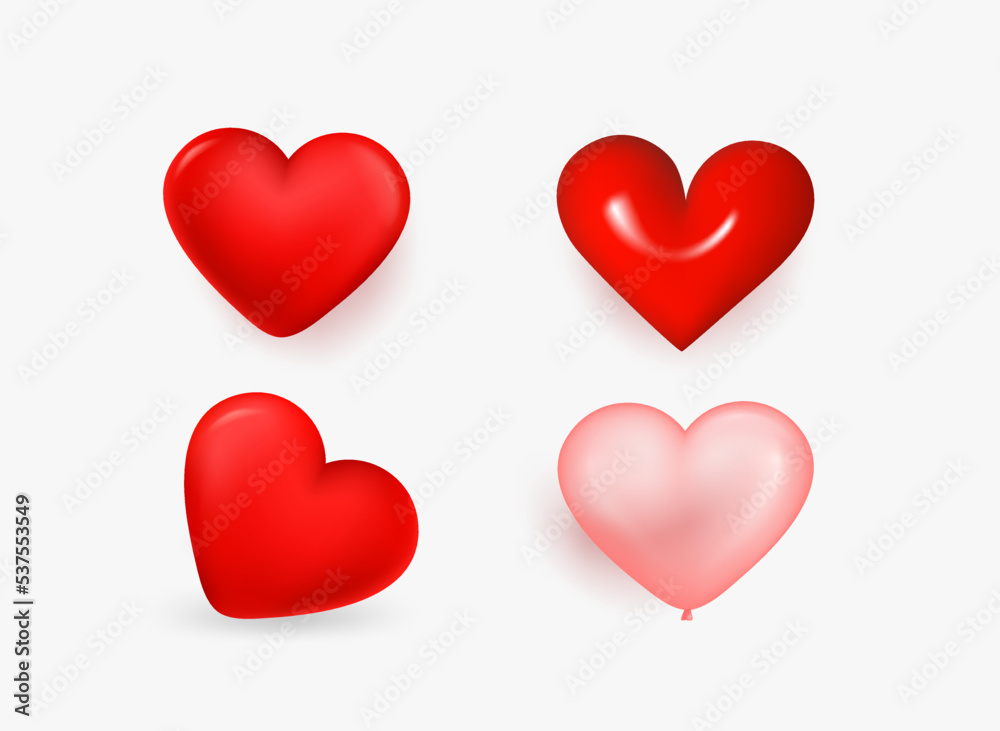 Red hearts icons set isolated on white background. 3d vector illustration Red hearts icons set isolated on white background. 3d vector illustration