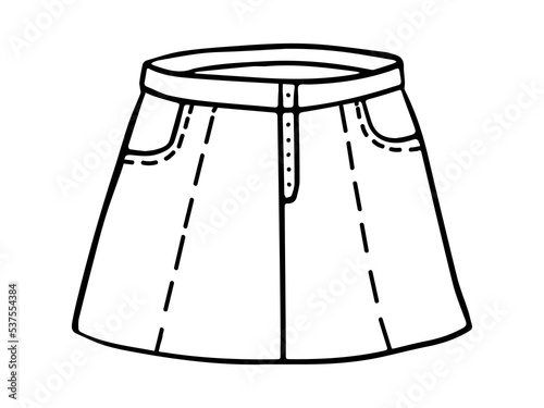Boho skirt in hand drawn doodle style. Vector illustration. Women clothes element.