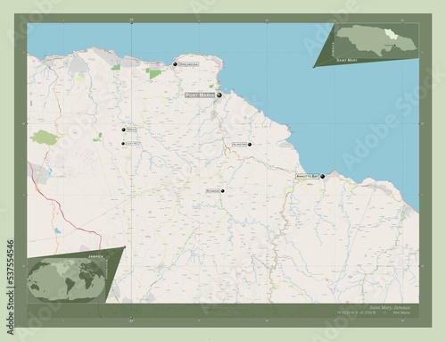 Saint Mary, Jamaica. OSM. Labelled points of cities photo