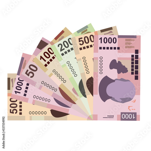 Mexican peso Vector Illustration. Mexico money set bundle banknotes. Paper money 50, 100, 200, 500, 1000 MXN. Flat style. Isolated on white background. Simple minimal design.