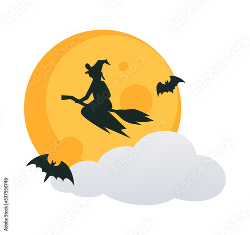Witch on a broomstick - modern cartoon style object