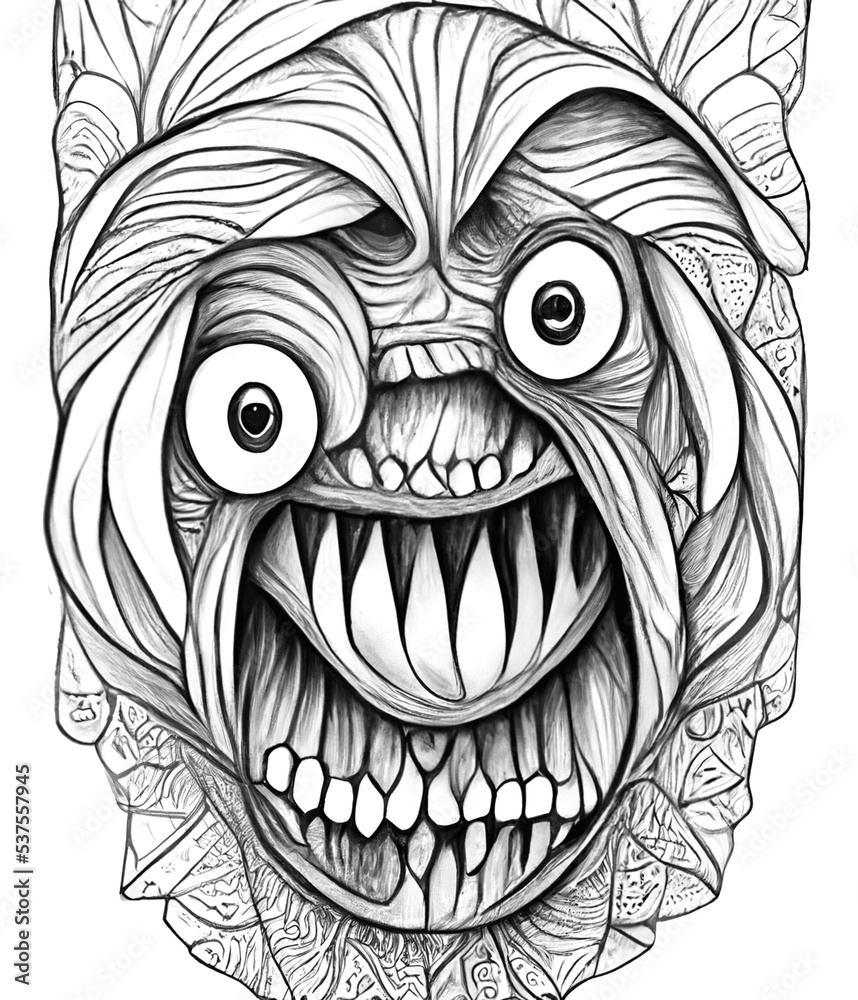 About Scary Faces Coloring Pages Horror Theme Graphic Stock ...