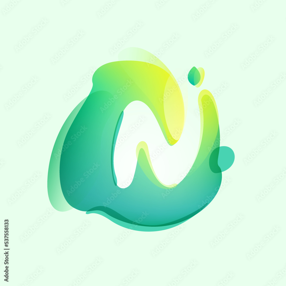 N letter logo in eco gradient splash blot with green leaf. Negative space environment friendly icon. Illusion effect emblem. N letter logo in eco gradient splash blot with green leaf. Negative space environment friendly icon. Illusion effect emblem.