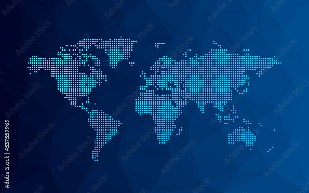 Vector world map infographic symbol. Blue gradient vector polygonal pattern. International global illustration sign. Element for business, web design, presentation, media
