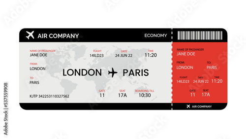 Boarding pass template isolated on white background. Realistic airline ticket. Vector stock