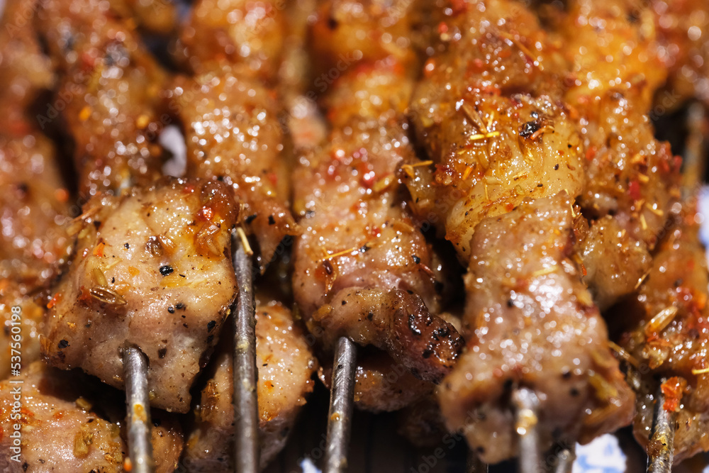 extreme close up of Xinjiang mutton keBabs (kaboBs) background. Traditional Chinese snack