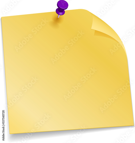 Pinned yellow sticker mockup. Blank paper note