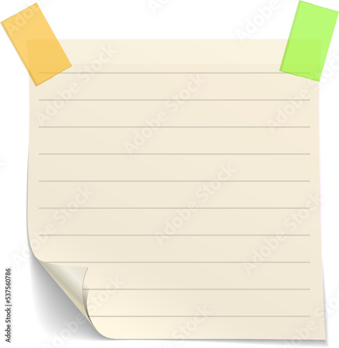 Blank lined paper sheet fixed by adhesive tape
