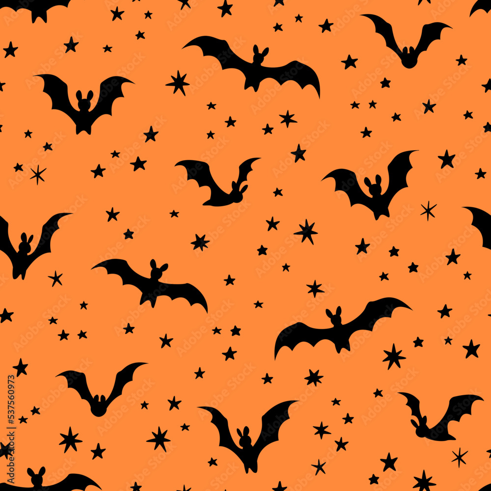 Vector seamless pattern with bats and stars. Halloween design for wrappings, textile, wallpaper and backgrounds. Vector seamless pattern with bats and stars. Halloween design for wrappings, textile, wallpaper and backgrounds.