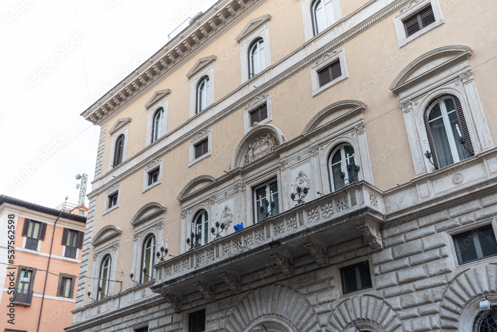 The Facade of the Saving Bank in the Center of Rome