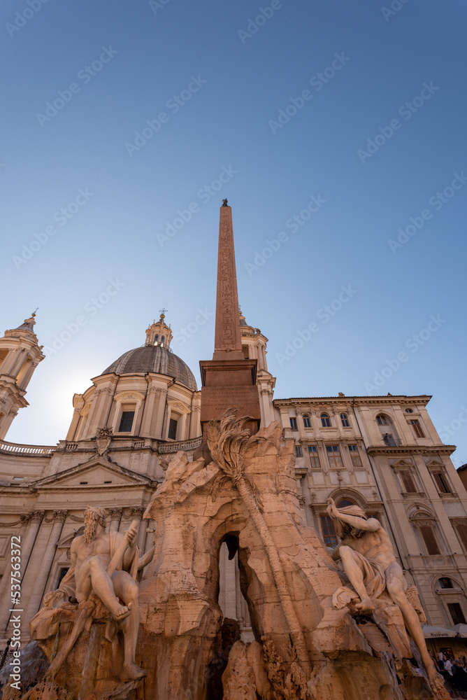 The Obelisque in the Centre of Navona Square in Front of the Church of Sant'Agnese in Agone in the Centre of Rome