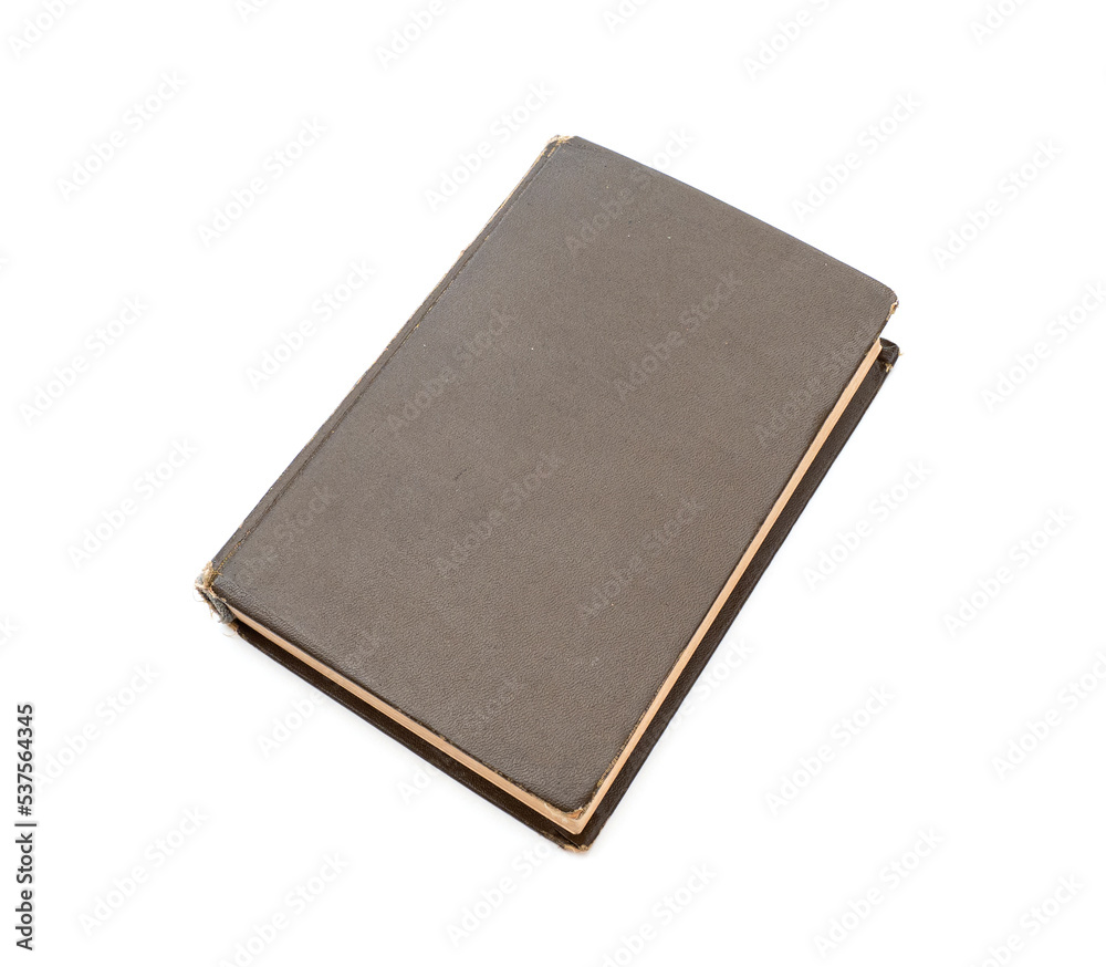 Closed brown old book with hard cardboard cover isolated on white Closed brown old book with hard cardboard cover isolated on white