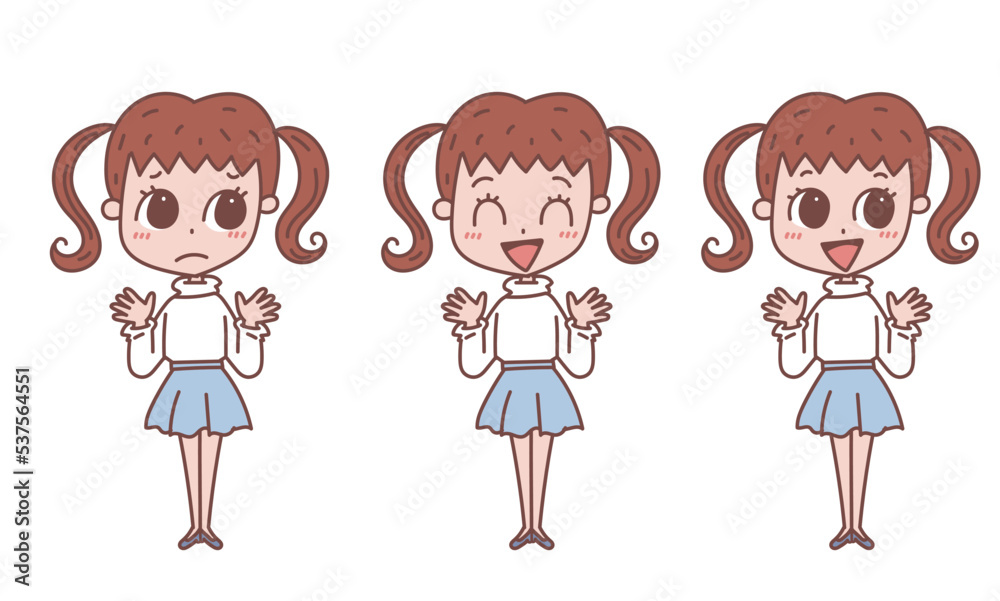 ツインテールの女の子　表情バーションセット