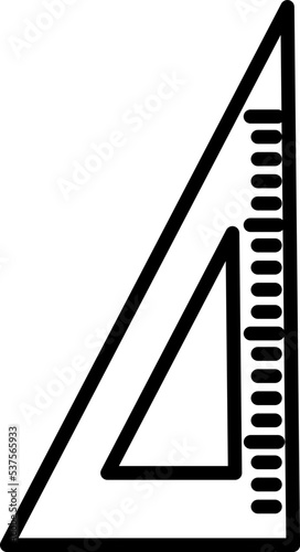Triangular ruler icon. Black contour linear silhouette. Side view. Vector simple flat graphic illustration. Isolated object on a white background.