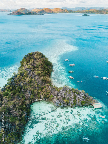  Aerial view of beautiful lagoons and limestone cliffs, Coron, Palawan, Philippines,
