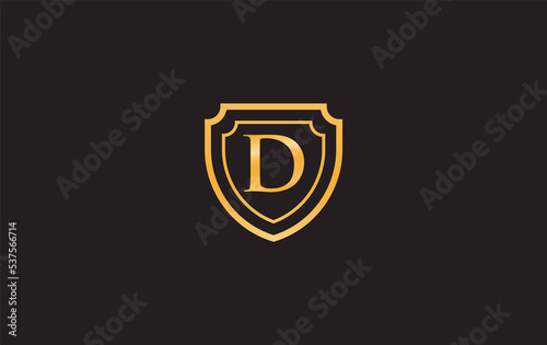 Double shield and golden elegant logo symbol design image with alphabets for professional brand and business