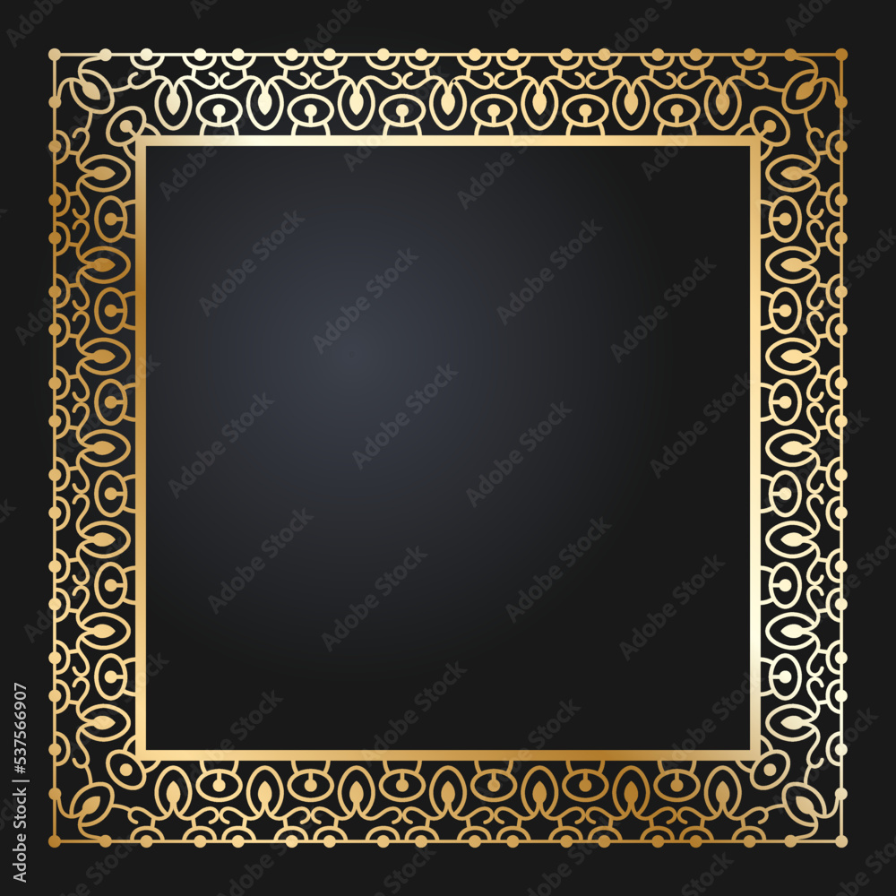 Elegant square golden frame. Festive design. Gold border. Frames vector