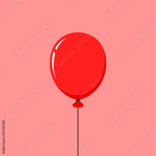 Red Balloon isolated icon on white background. Big round red balloon with long ribbon. Decoration for holidays and birthday party.