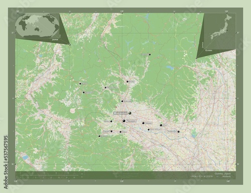 Photography Gunma, Japan. OSM. Labelled points of cities