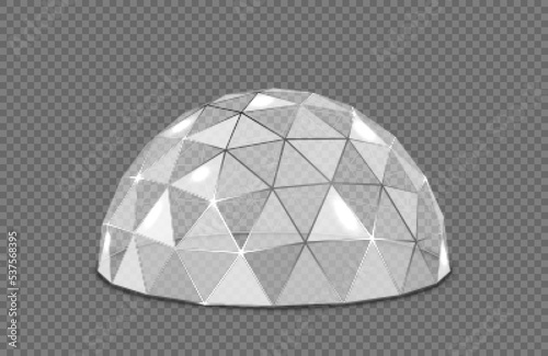 Fotografija Vector empty glass spherical dome. Round glass dome with frame