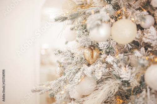 Christmas background. Xmas interior. Home celebration. Christmas design of interior. Closeup christmas balls.