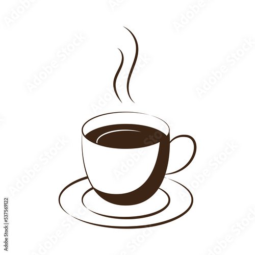 A cup of hot drink (tea, coffee, cocoa). Design for poster, card, sticker, coffee shop or cafe logo, menu. The concept of relaxation, coffee break. Vector illustration isolated on white background
