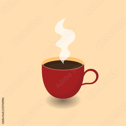 Cup of hot coffee with smoke. Flat style. Decorative design for cafeteria  posters  banners  postcards. Vector illustration