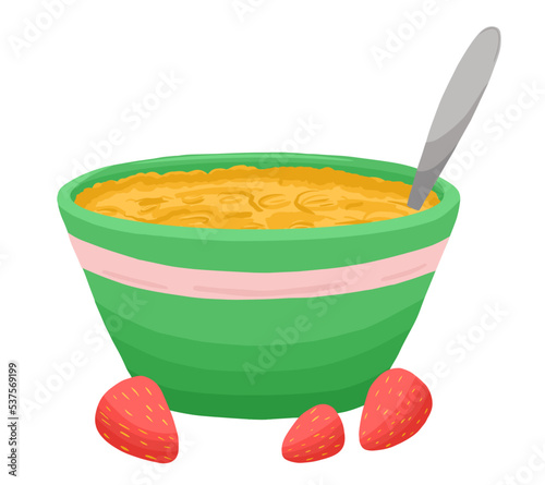 Oat bowl with berry in cartoon style