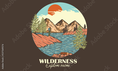 Wilderness graphic artwork for t shirt and others. Explore more graphic print design for apparel, sticker, background, poster and others.