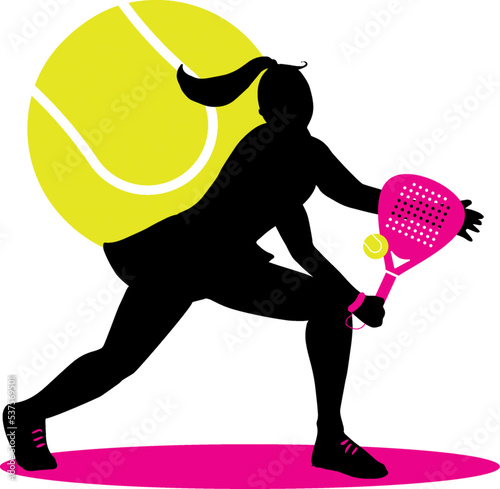 woman play padel. paddle tennis girl, with sport clothes, kilt and racket, pink, tennis ball