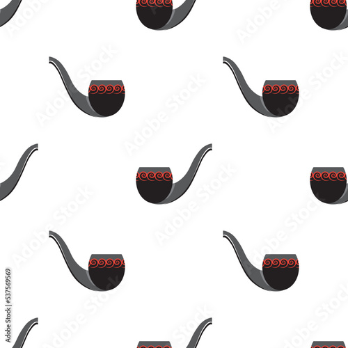 Wooden Smoking Pipe Silhouette Seamless Pattern Isolated on White Background.