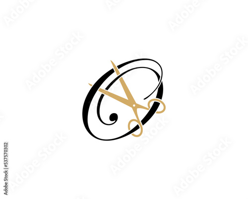 Letter O with scissor logo Vector 001