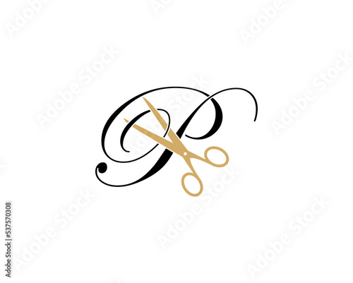 Letter P with scissor logo Vector 001