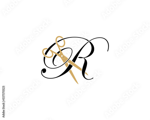 Letter R with scissor logo Vector 001