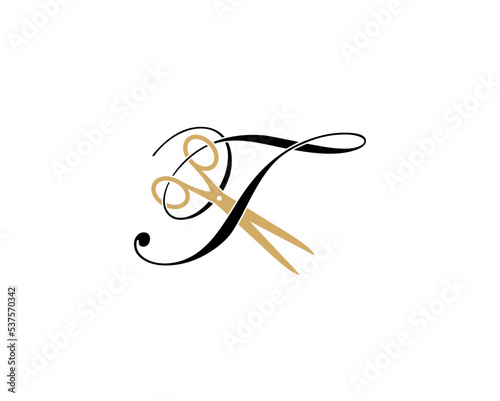 Letter T with scissor logo Vector 001
