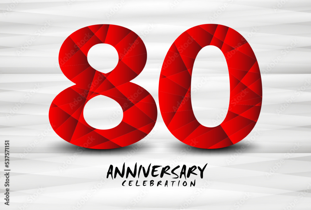80 Year Anniversary Celebration Logo Red Polygon Vector 80 Number Design 80th Birthday Logo