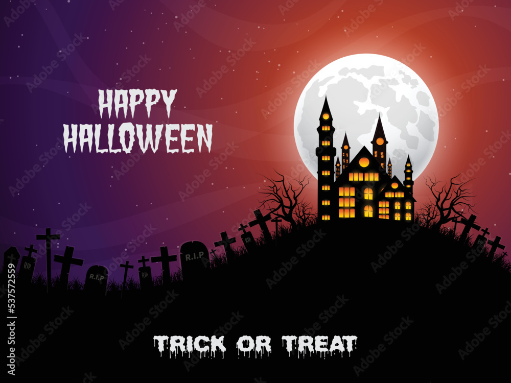 Halloween illustration with Colorful moon night background design 