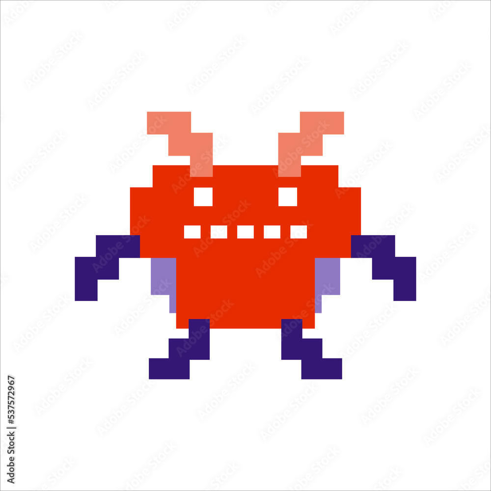 pixel art illustration draw artwork design character bit icon symbol set of alien monster video game