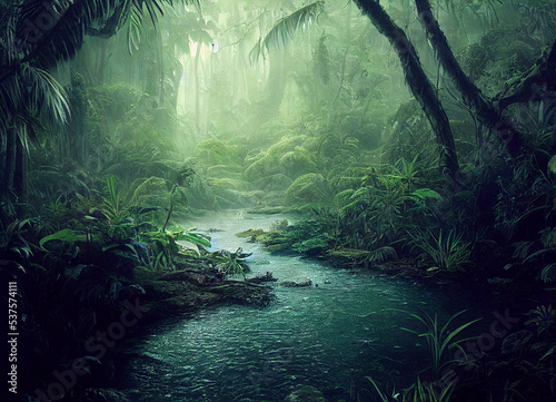 The Landscape of the jungle full of exotic plants and trees  An overview of the nature best  hot and wet ecosystem  where life abounds.