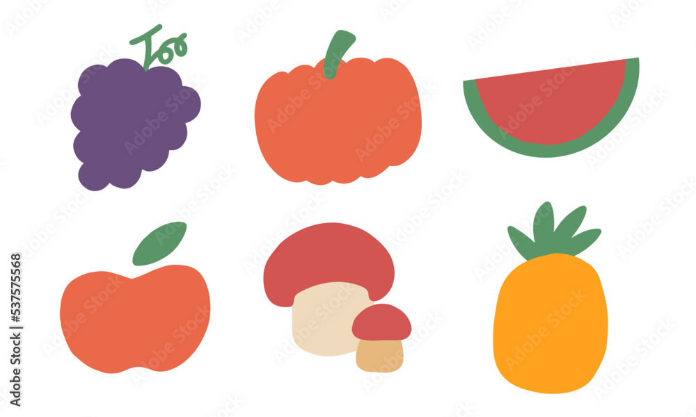 Set of tropical fruit for healthy vegan design element Set of tropical fruit for healthy vegan design element